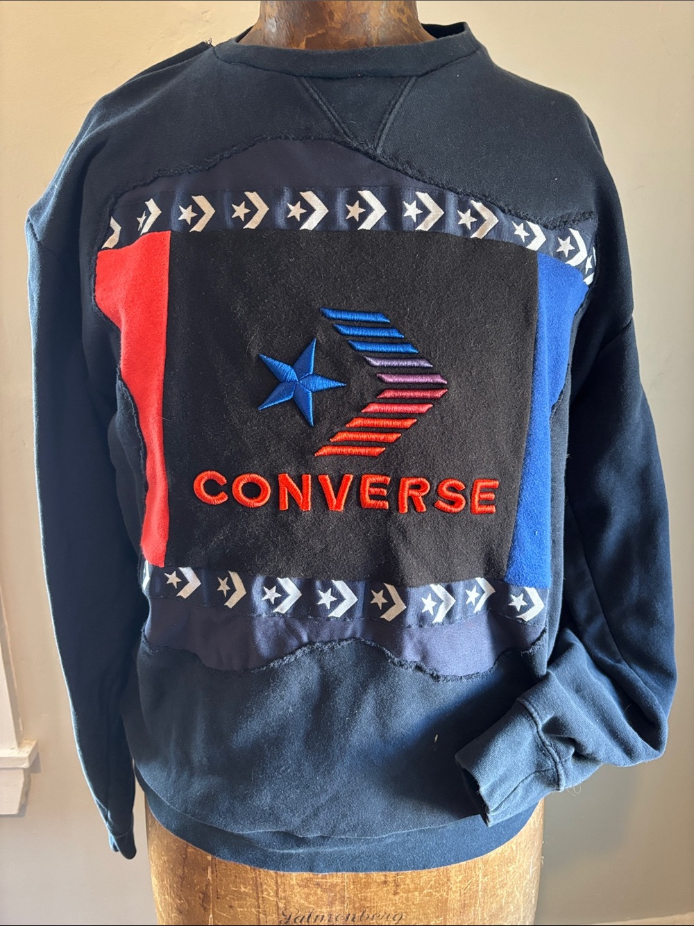 ~HANDMADE~ Converse Black Crewneck Sweatshirt with Red & Blue Logo